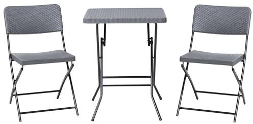 Bistroset Bord och 2 Stolar Syntetmaterial Sits och Ryggstöd Stålben Fällbara Väderbeständiga Grå Trappeto