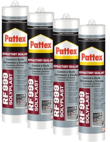 Pattex Sigillante Refrattario FR 999, Sigillante per Camini e Stufe, per Giunti Esposti alla Fiamma, Silicone per Barbecue, Silicone Grigio, Cartuccia da 300ml (Confezione da 4)