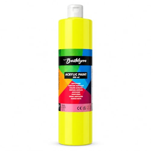 Neon-Acrylfarbe 500 ml für Erwachsene. Fluoreszierend - Neon Gelb | Hochpigmentierte Künstlerfarbe. Wasserfest & Vegan. Für Leinwand, Holz, Papier, Stein, Stoff, Metall & Acryl-Pouring