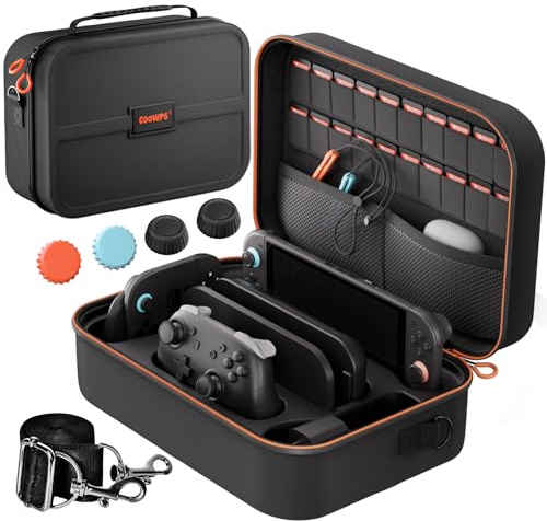 COOWPS Switch 2 Étui pour Nintendo Switch 2 (2025), Étui Rigide de Protection Totale, Capacité de 20 Cartes de Jeu, Housse de Transport Antipoussière pour Accessoires Switch 2, Noir