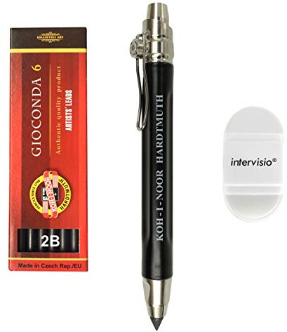 Koh-I-Noor 5311 Mekanisk stiftpenna 5,6 mm – Modern stifthållare för grafitset 4865 2B samt intervisio pennvässare med radergummi - för skola, kontor, skribenter, konstnärer