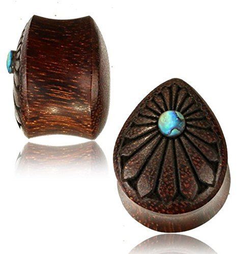 CHICNET Plug Paua Träne Abalone Muschel Blume Tamarinde Double Flared Holz Holzplug