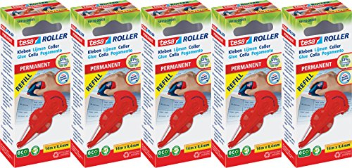 Tesa Kleberoller permanent (5x Nachfüllkassette, 14m, Rot, hochviskos, Permanent, Metall)