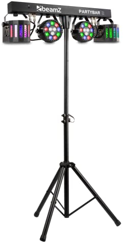BeamZ Partybar 2 - DJ Lichtanlage | Disco Partylicht | Bühnenlicht Set | 2x LED PAR und 2x Derby |RGBW | DJ Lichteffekte mit Stativ, Lichtorgel Musikgesteuert LED Bar | DJ Licht