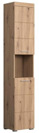 trendteam smart living - Amanda - Hochschrank - Eiche - Badezimmerschrank mit 2 höhenverstellbaren Einlegeböden - (BxHxT) 37 x 190 x 31 cm - Türen Links und rechts montierbar | B 37 x H 190 x T 31 cm · feuchtraumgeeignet · 2 Türen, 1 offenes Fach, 2 Einlegeböden