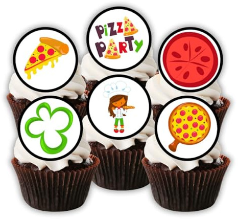24 essbare Cupcake-Topper mit Pizza-Party-Thema, stehend, Kuchen-Dekoration