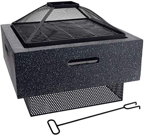 HHP Moderno braciere con parascintille, 52 x 52 x 30 cm, estremamente stabile, peso 13 kg, griglia rimovibile