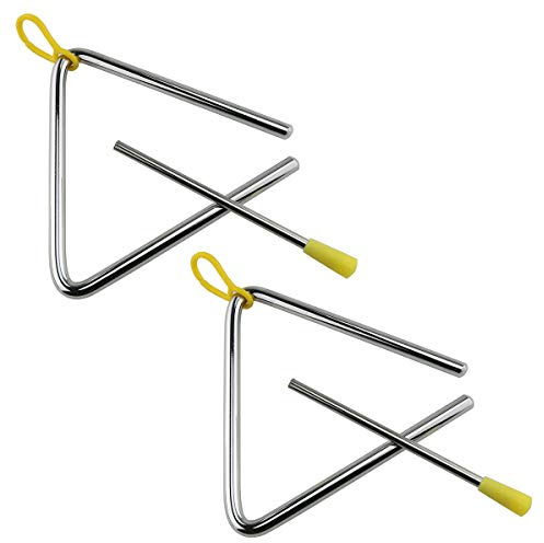 E-outstanding Rhythm Steel Triangle 2PCS 5 Inch Musical Steel Triangles Percussion Instruments with Strikers