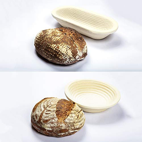 Professional Eco-Friendly 1kg Oval Waffle Pattern & 1kg Round Spiral Pattern Proofing Basket Banneton Brotform Brotformen Bread Making - Heavy Duty - Sustainable Wood Pulp Eco Friendly