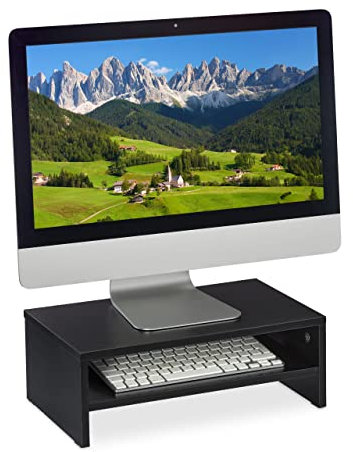 Relaxdays Monitorständer, Bildschirmerhöhung mit Fach, HBT: 14 x 40 x 23,5 cm, Schreibtisch, Büro & Home Office, schwarz