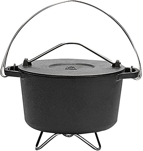 KELUNIS Hierro Fundido Horno Holandés Olla Pre-Sazonada, Cacerola De Los Utensilios De Cocina Que Acampa con Soporte De Alambre Y Mango, Sin Revestimiento Químico, Negro