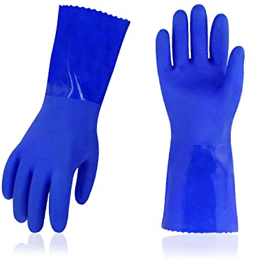 Vgo... 2 pairs Household GLOVES PVC with Lining, Cleaning Gloves Multifunction Antiolio Waterproof with Long Sleeves