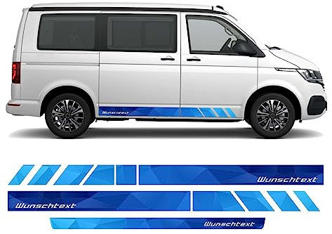 FOTOFOL Auto Aufkleber Groß mit Wunschtext & Logo – Seitenstreifen passend für VW T6.1 T6 T5 Multivan Bulli Transporter (kurzer Radstand) – hochwertiger Tuning Aufkleber Auto, langlebig & passgenau