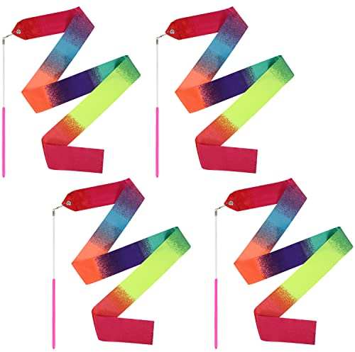 Savita 4 Stück Tanzbänder, 1 m Gymnastikband mit Stab Tanzband Twirbelnde Dance Ribbons für Kinder Mädchen Tanzen Training Geburtstagsgeschenke