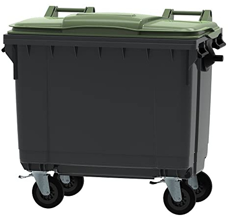 ESE France Conteneur Poubelle à déchets 4 roues - 660L - Robuste et Professionnel - 100% Recyclé - Gris avec Couvercle Vert - Fabriqué en France