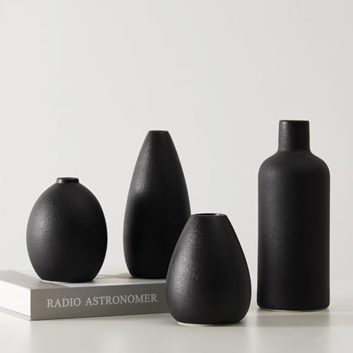 CEMABT schwarz Keramik Vase Set 4er Kleine Vasen für Blumen, einzigartige Blumenvasen für Mittelstücke, dekorative Moderne Vasen für Home Decor Tisch Eingang (Schwarz)