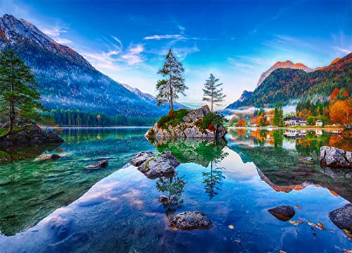 Hintersee Lake Jigsaw Puzzles for Adults 1000 Pieces | Back Letters Hints/A-D Sections, Dust-Free, 1:1 Poster Included, Puzzle Size 70×50cm, Family Indoor Activity