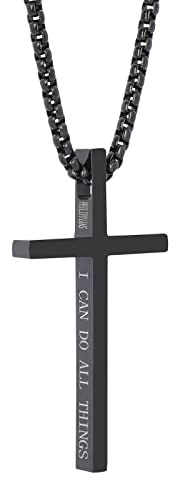 LeapoFaith Cross Pendant for Car Rearview Mirror Charm Accessories Ornament Truck Jesus Crucifix Cross Necklace Stainless Steel Lord's Prayer Necklace Bible Verse Jewelry for Men (Black)