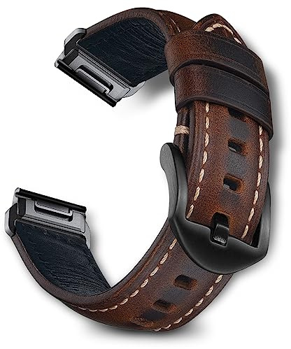 RoYiio Oljelvax Läder Klockarmband för Garmin Fēnix/Enduro/Epix/Quatix/Marq - QuickFit 22mm/26mm för Kvinnor och Män