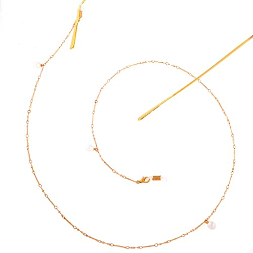 SUNMME Handgefertigte Kette aus Roségold, Brillenkette zum Aufhängen, Perle, Langer Abschnitt, Lesebrille, Anti-Verlust-Kette