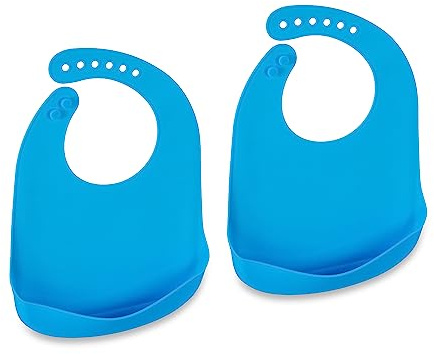 Relaxdays Lätzchen Baby, 2er Set, mit Auffangschale, Silikon, BPA-frei, Auffanglätzchen abwaschbar, Babylätzchen, blau