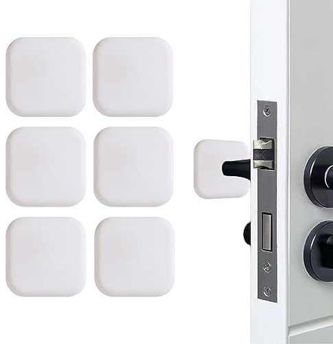 Athyior 6pcs 4cm Door Knob Stoppers - Soft Rubber Door Handle Stopper Wall Shield Self Adhesive Furniture Protector Door Bumpers for Door, Wall, Desk, Toilet Bowl(Square, White)