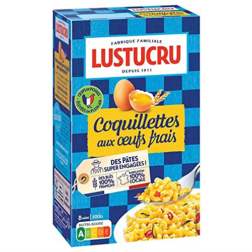 LUSTUCRU - Coquillettes aux Oeufs Frais - Pâtes fines et savoureuses - 500g - Idéales pour accompagner vos plats - Qualité gourmet - Lot De 4