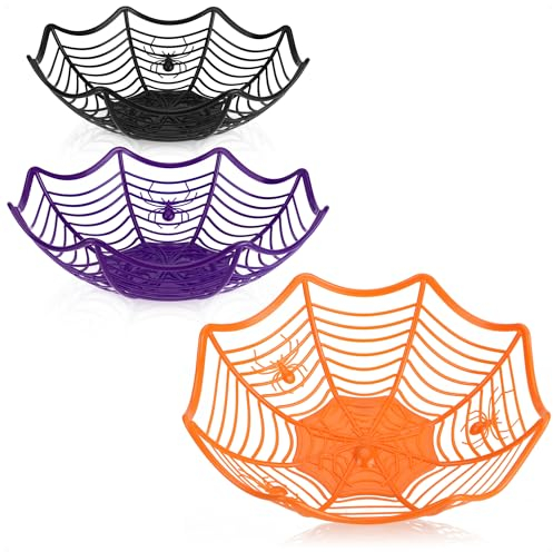 com-four® 3x Bols à Snack Halloween - Ensemble de Bols pour Bonbons Emballés - Assiettes à Snack en Plastique - Vaisselle de Fête pour Halloween et Fêtes à Thème (3 pièces - toile d'araignée)
