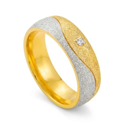 meditoys zweifarbiger Edelstahlring mit funkelndem Kristall, 8 mm breiter Damenring in Diamantoptik, aus chirurgischem Edelstahl 316L, silber- und goldfarben