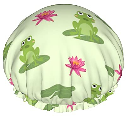 Frösche Lotuses Badekappen Für Kinder Haar Kappe Wiederverwendbare Duschhauben Weiche Und Elastische Dusche Haar Kappe Für Langes Haar Kurzes Haar Lockiges Haar