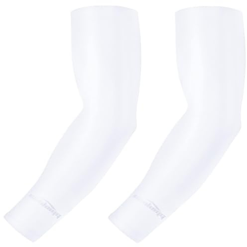 COOLOMG Mangas con Compresión, Antideslizantes, Protección UV, para Deporte, Ciclismo, Voleibol, Baloncesto, para Hombre, Mujer, Niños, 1 Par, Blanco, Talla L