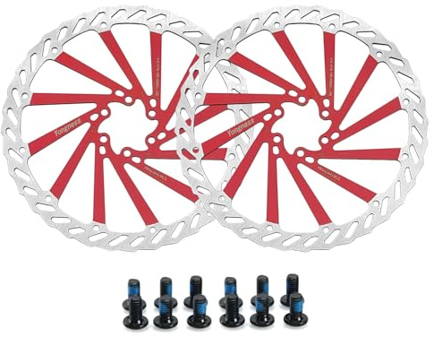 Yongness 2 Stück Fahrrad Bremsscheibe mit 12 Schrauben 140 mm/160 mm/180 mm/203 mm Fahrradbremsscheibenrotor für Citybike, MTB, Rennrad, Fahrradteile (Rot, 180mm)