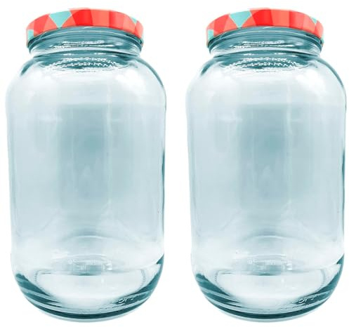 Acan Tradineur - Pack de 2 Botes Multiusos con Tapa de Rosca - Fabricado en Vidrio - Ideal para Mermelada, Miel, Frutos Secos, Especias - Ø 16 x 25,5 cm - 4 L