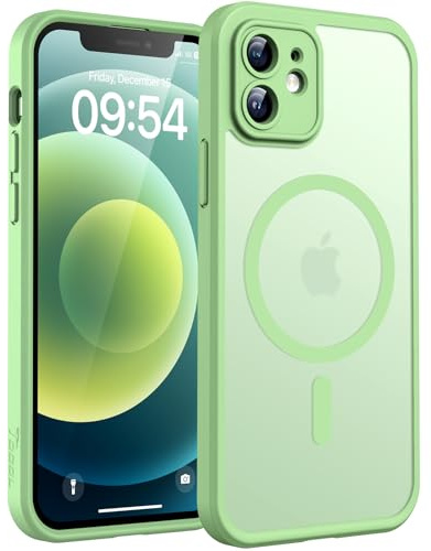 TOCOL für iPhone 12 Hülle, Kompatibel mit MagSafe, Matt Grün | Eingebauter Magnetring, Vollständiger Kameraschutz, Militärschutz Stoßfest Kratzfest Haltbarkeit, Durchscheinend Rückseite