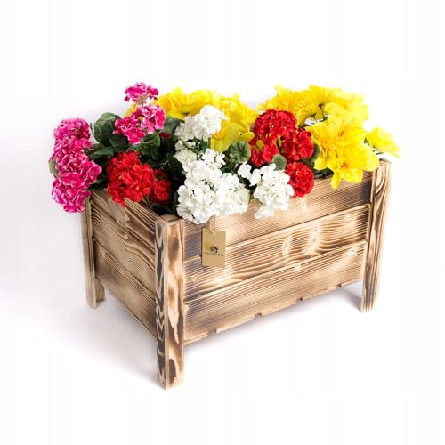 ECODECO Hochbeet Blumenkasten Balkon | Hochbeete für Garten Terrasse Pflanzkasten Holz | Hochbeet Balkon Blumenbank 40 x 37 x 60 cm | Gefeuert