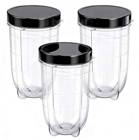 Vaso de repuesto para licuadora Magic Bullet de 250 W, 473 ml | Paquete de 3 tazas de repuesto con tapa compatible con batidora Magic Bullet de 250 W, accesorios para vasos de jugo
