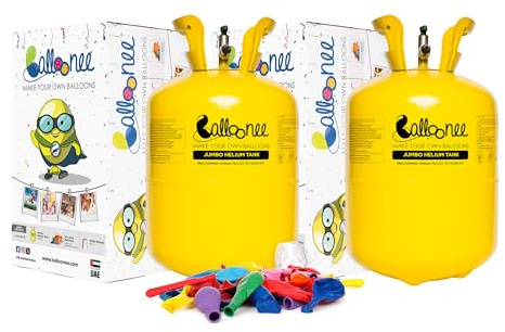Balloonee Jumbo Disposable Helium Party Kit - Pack of 2, Helium Tank for Balloons At Home, 13.5 Cu Ft Helium Balloon Pump Kit with 100 Assorted Latex Balloons, Portable for Celebrations
