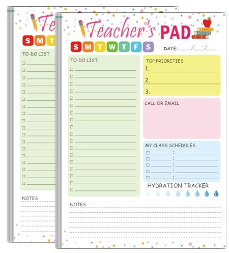 Lot de 2 blocs-notes pour enseignants de 14 x 21 cm - Liste de contrôle quotidienne - Feuilles de planification de listes de choses à faire - Feuilles de planification quotidiennes pour enseignants