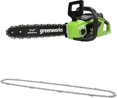 Greenworks Tronçonneuse à Batterie avec Moteur Sans Balais, Longueur du Guide-Chaîne de 14-Pouces (35 cm) SANS Batterie 40V et Chargeur + Greenworks chaîne en acier Oregon de 35 cm