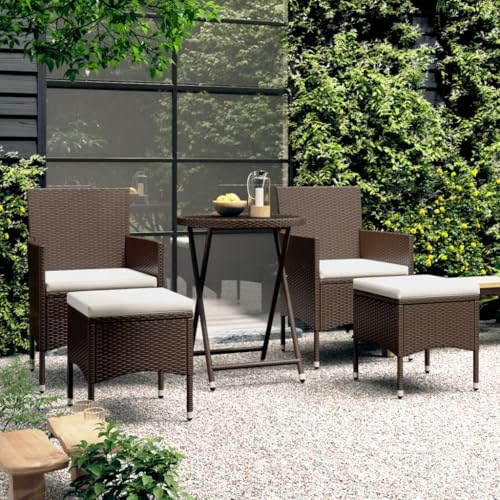 Xichuzi 5-TLG. Bistro-Set Poly-Rattan und Hartglas Braun, Balkonmöbel, Balkon Möbel, Balkon Sitzgruppe, Gartenmöbel, Sitzecke Garten, Balkonset, Terrassen Möbel - 3058391
