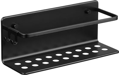 Tatay Estanteria Ducha Sin Taladro Rectangular Aluminio | Incluye Tornillos y Sistema Fijación Quick Fix | Resistencia Humedad | Moderno | Fácil Drenaje | 12 x 10 x 30 cm - Modelo Serenity - Negro