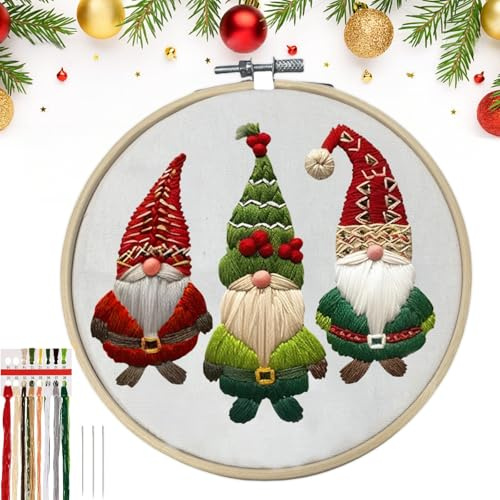 Christmas Embroidery Kit for Adults - Cross Stitch Kit for Beginners, DIY Home Decor With Christmas Gnome Theme