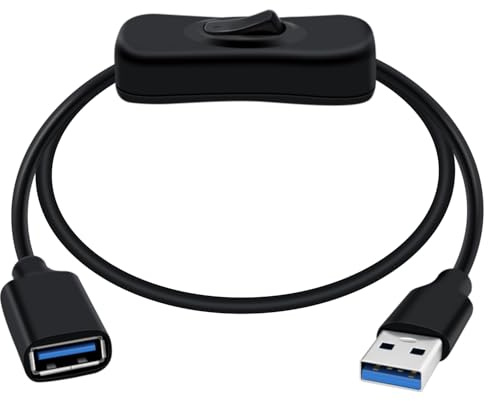 HuaLiSiJi USB 3.0 Verlängerungskabel mit Schalter USB 3.0 Kabel mit Schalter Unterstützt 5Gbps Datenübertragung und Stromversorgung, für PC Laptop, USB Fan, LED (Schwarz, 5FT/1.5m)