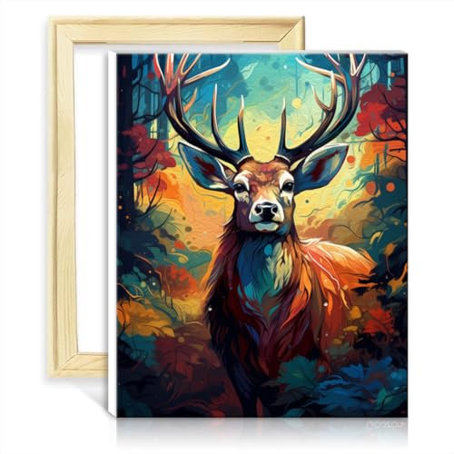LiHEQING Ölgemälde-Set, Hirsch, DIY-Ölgemälde mit Pinseln und Acrylfarbe für die Wanddekoration zu Hause, ohne Rahmen (60 x 75 cm)