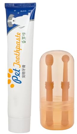 Pasta de Dientes para Perros 70g - con 2 Cepillo - Kit Higiene Bucal para Eliminar Sarro y Mal Aliento Canino - Sabor a Vainilla
