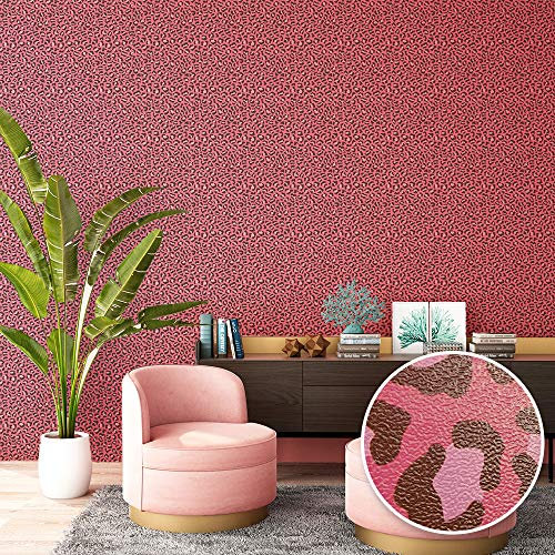Wandschutzfolie Pink Brown Print Klebefolie Wandtattoo Leicht zu Entfernen Möbelfolie Selbstklebende Tapete Wandtattoo Schlafzimmer Tapete Selbstklebend Wallpaper for Living Room 38x250cm/3 roll