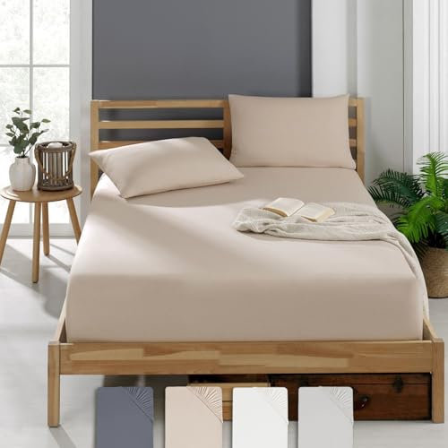 Veluna Home Premium Spannbettlaken 90x200 cm – Beige - 100% Baumwolle Spannbettlaken 150g/m², Oeko-TEX Zertifiziert, Bettlaken Jersey, Spannbetttuch, Matratzenhöhe bis 30 cm