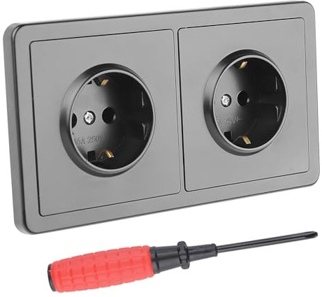 LongZYU Prise Electrique Double Murale Noir Prise de Courant à Encastrer Prises ÉLectriques Standard 16 A 250 V Prise Encastrable avec Terre Prises à Encastrer pour Cuisine Chambre, 155 mm x 84 mm