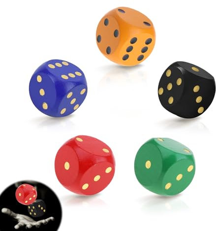 5-Stück Würfelpunkte aus Holz, Großer Würfel Farbwürfel, Holzwürfel Würfel Set 30mm, Spiele W6 Würfel Taschenwürfel, Spielwürfel für Brettspiele, Würfelspiel für Brettspiele Kinderspiele Partyspiele