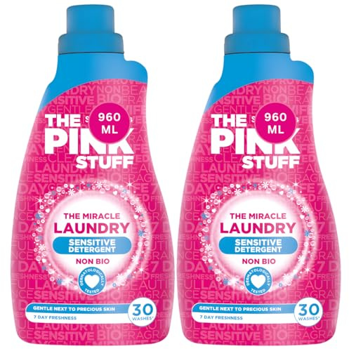 Pink Stuff Non-Bio Laundry Liquid 960ml Powerful Stain Remover Sensitive Skin Friendly Deep Cleaning & Fresh Scent Detergent for All Fabrics Perfect for Family Use X2